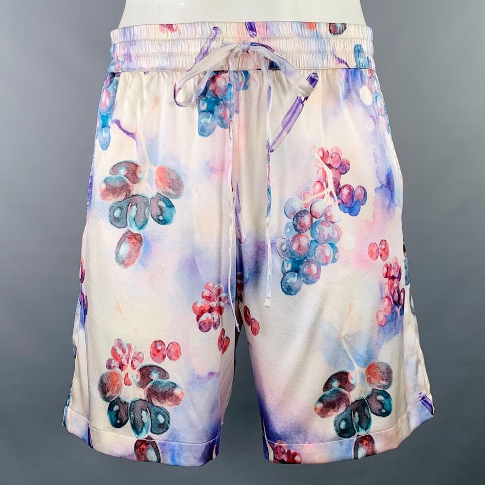 NAHMIAS Size L Grape Swishers Purple Cream Watercolor Silk Drawstring Shorts